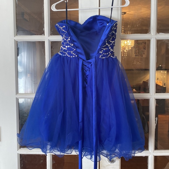 Royal blue strapless/short prom dress with gems - Picture 3 of 4